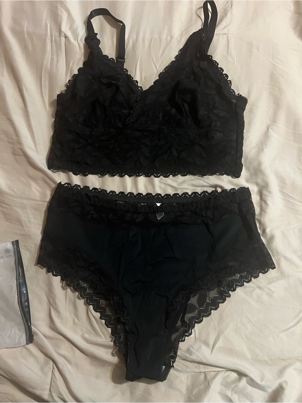Delicate Black Lace Bralette and High-Waist Brief Set